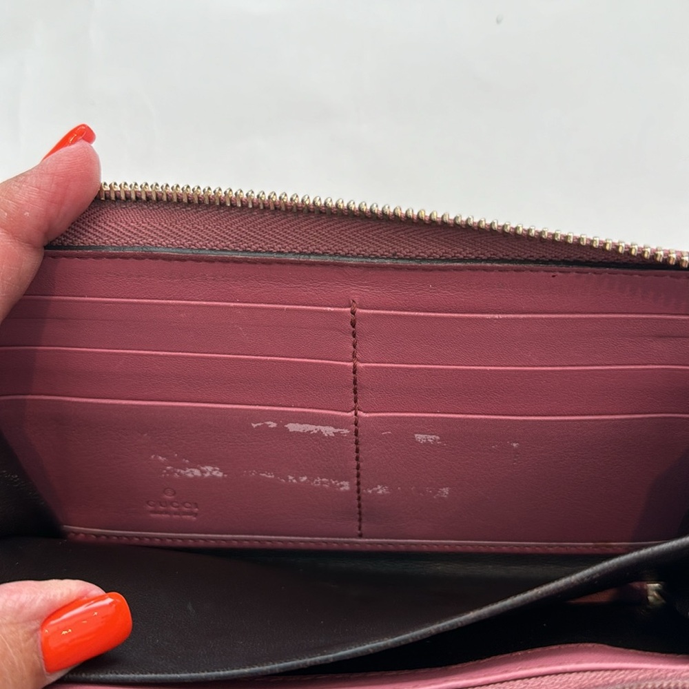 Gucci GG Authentic Pre Owned Pink & Brown Canvas Sukey Zip around long Wallet. - Picture 13 of 15